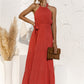Women's Halter Neck Tie Waist Tiered Maxi Dress