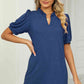Full Size Notched Neck Puff Sleeve T-Shirt