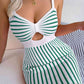 Striped Cutout Spaghetti Strap Knit Dress