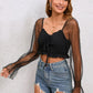 Drawstring Flounce Sleeve Cropped Top