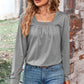 Ruched Square Neck Long Sleeve T-Shirt