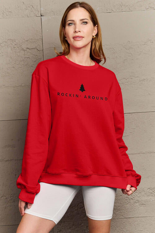 Simply Love Christmas Themed Full Size ROCKIN AROUND  Long Sleeve Sweatshirt