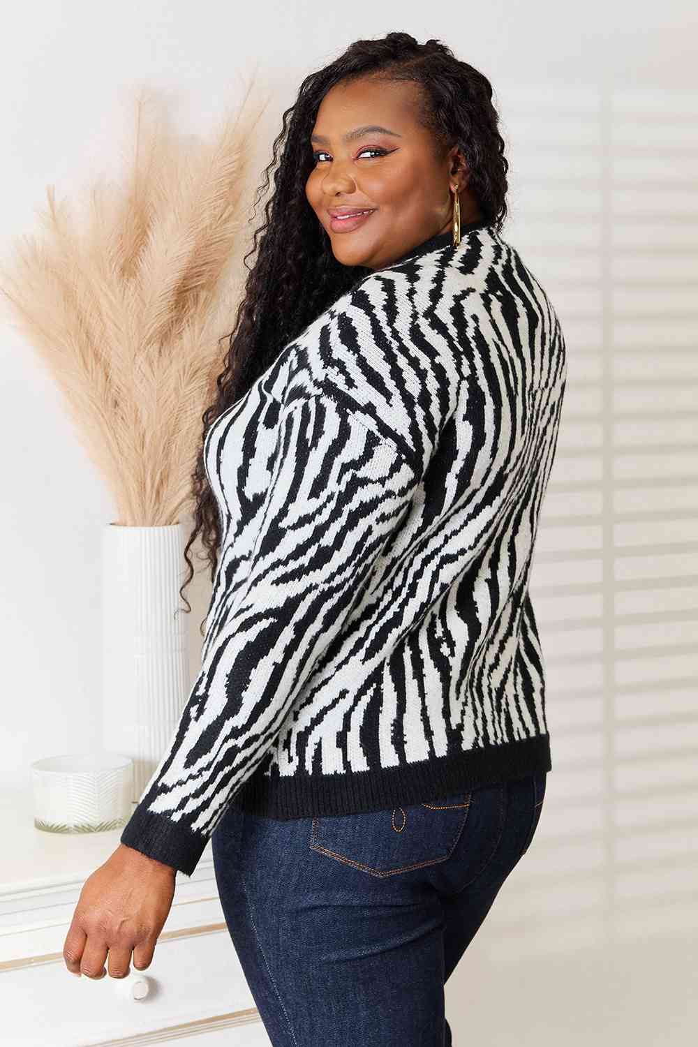 Heimish Full Size Zebra Print Sweater *