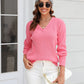 Malibu Dreams Adelisa & Yehn Ribbed V-Neck Dropped Shoulder Knit Top