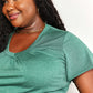 Full Size Double Take Ruched V-Neck Short Sleeve T-Shirt
