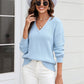 Malibu Dreams Adelisa & Yehn Ribbed V-Neck Dropped Shoulder Knit Top