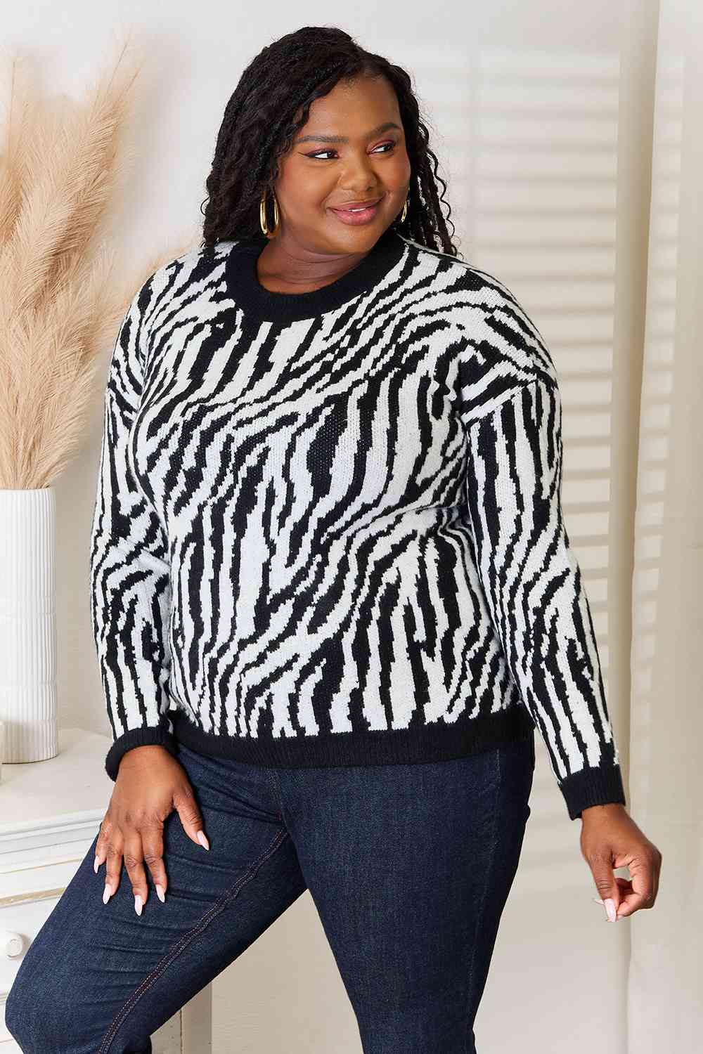 Heimish Full Size Zebra Print Sweater *