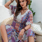 Double Take Plus Size Printed Lace Detail Short Sleeve Dress
