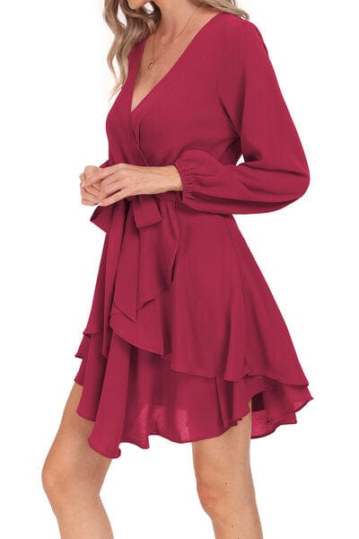 Larissa Bea Tied Surplice Balloon Sleeve Layered Dress