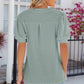Eyelet Notched Puff Sleeve T-Shirt