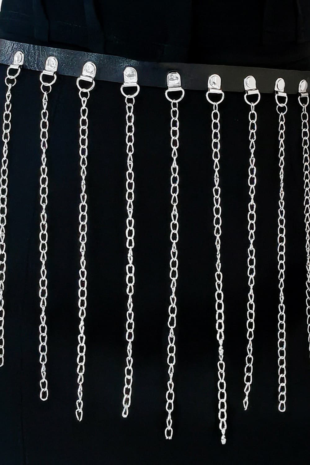 Silver One Size Fringed Chain PU Leather Belt