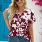 Women's Full Size Hanna Floral Notched Neck Cuffed Blouse
