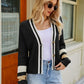 Contrast Button Up Dropped Shoulder Cardigan