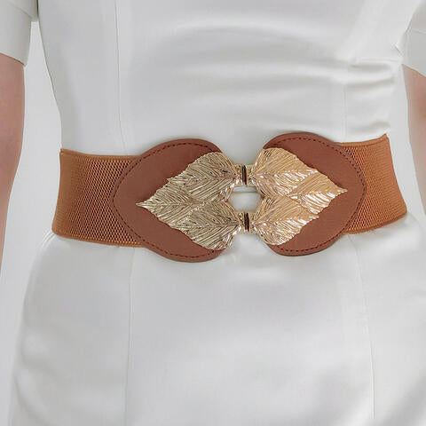 Chic Woman Alloy Leaf Buckle Elastic Belt