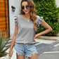 Plaid Ruffled Round Neck Cap Sleeve T-Shirt