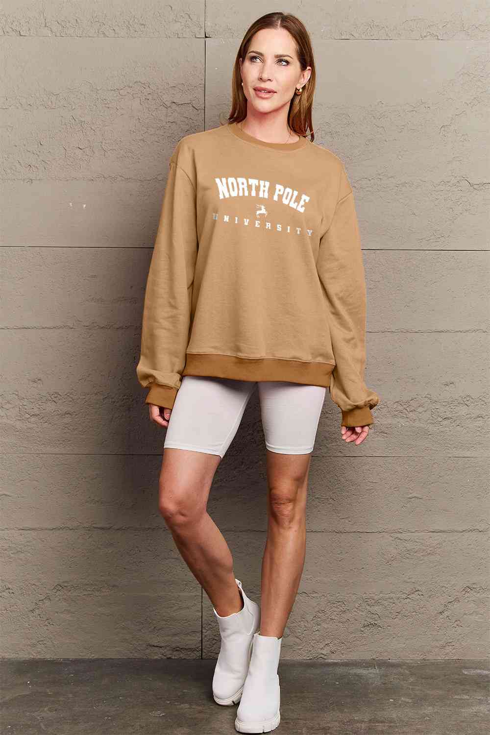 Simply Love Christmas Themed Full Size NORTH POLE UNIVERSITY Graphic Sweatshirt