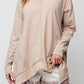 Exposed Seam V-Neck Long Sleeve Slit Sweatshirt