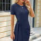 Ruched Tied Round Neck Mini Dress