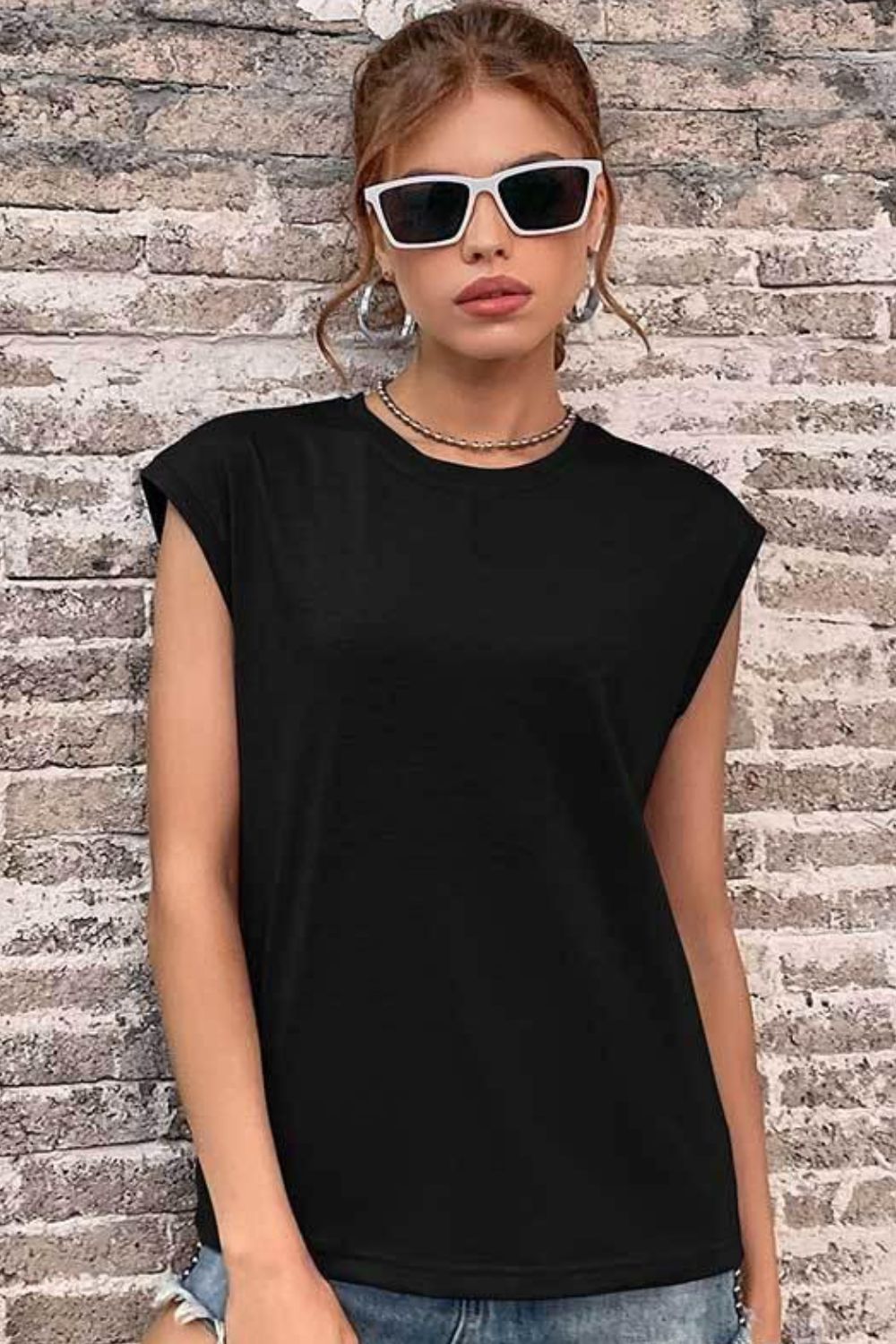 Women's Round Neck Cap Sleeve Top