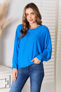 Zenana Full Size Round Neck Batwing Sleeve Blouse *