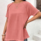 Women's Round Neck Raglan Sleeve Fringe Detail Top
