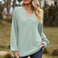 Full Size Notched Neck Raglan Sleeve Blouse
