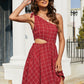 Women's Grid One-Shoulder Tied Cutout Dress