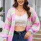 Striped Lantern Sleeve Dropped Shoulder Cardigan