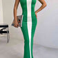 Mia Contrast Wide Strap Slit Midi Dress