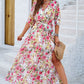 Printed Tied Half Sleeve Slit Dress