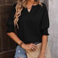 Heathered Notched Lantern Sleeve Blouse