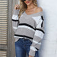 Color Block V-Neck Dropped Shoulder Sweater