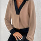 Women's Ava Contrast Trim V-Neck Long Sleeve Blouse