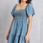 Larissa Bea Smocked Square Neck Mini Denim Dress