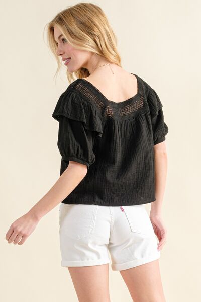 And The Why Square Neck Cotton Gauze Ruffled Blouse *