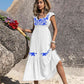 Embroidered Square Neck Ruffle Hem Dress