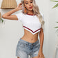 Contrast Round Neck Short Sleeve Cropped Knit Top