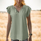 Ruffled Notched Cap Sleeve Tank