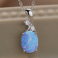 Women's Opal Oval Pendant Chain Necklace