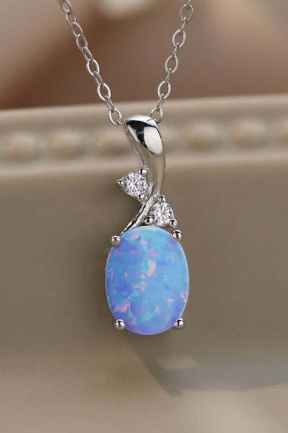 Women's Opal Oval Pendant Chain Necklace