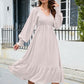 Swiss Dot V-Neck Smocked Lantern Sleeve Ruffle Hem Dress