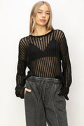 HYFVE Openwork Ribbed Long Sleeve Knit Top *