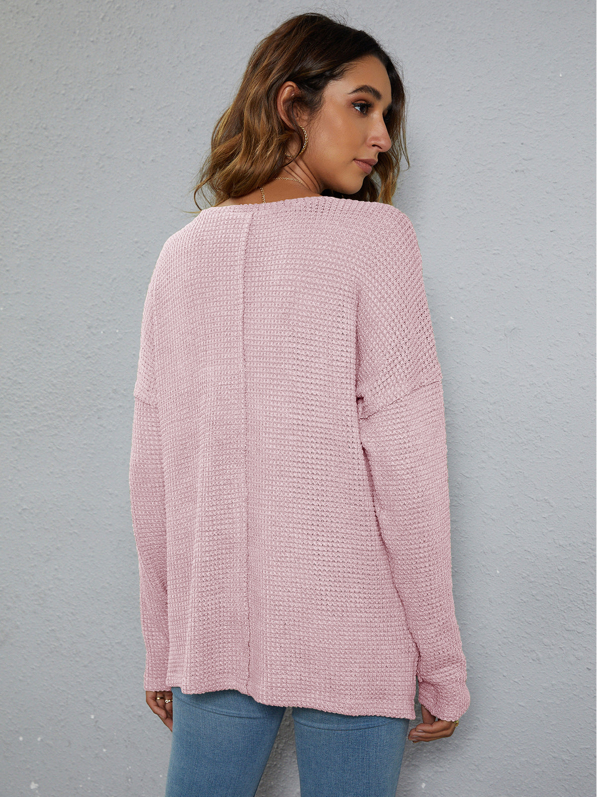 Beauteous Dropped Shoulder High-Low Waffle-Knit Top