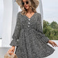 Decorative Button V-Neck Flounce Sleeve Dress