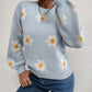 Flower Round Neck Latern Sleeve Sweater