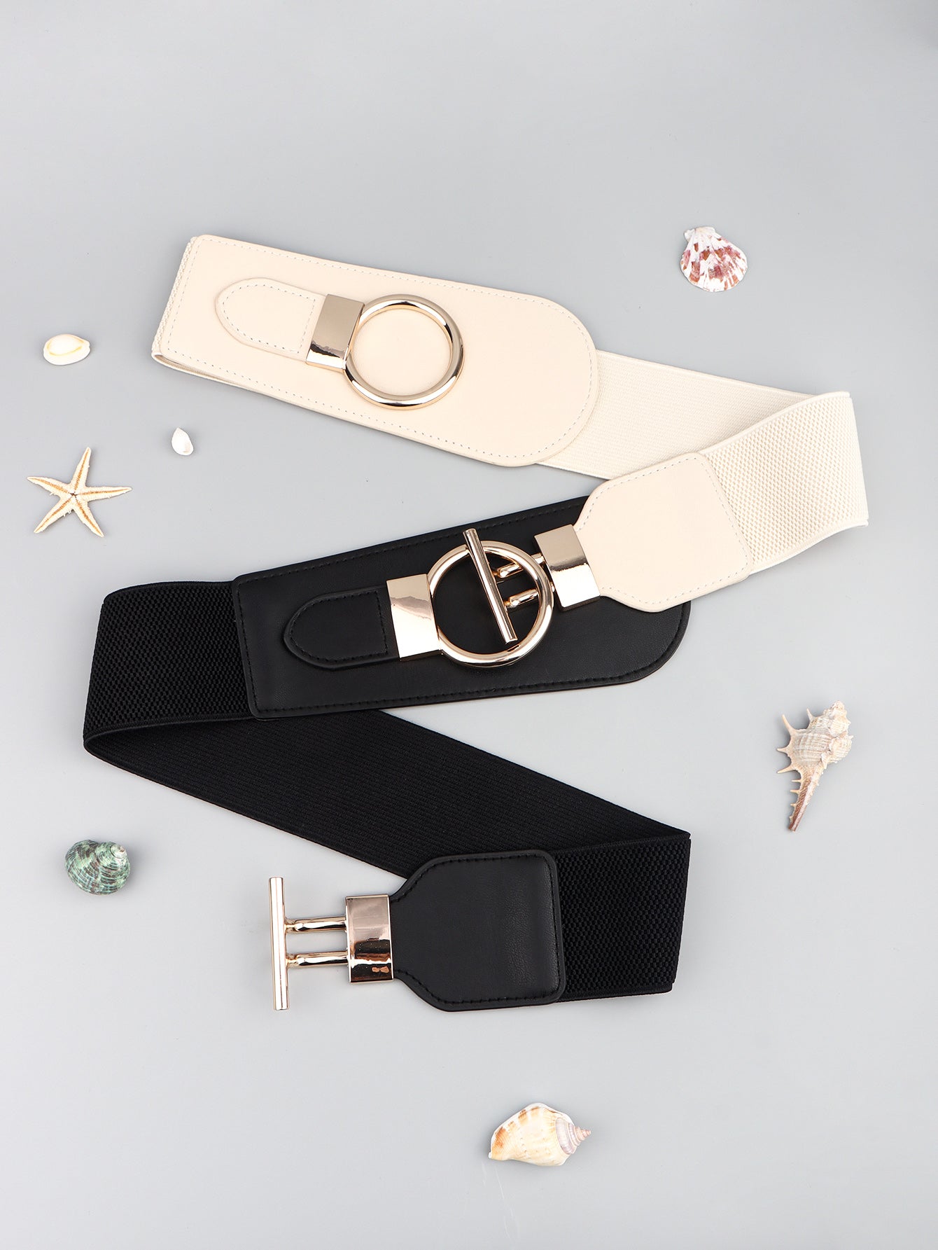 Women's PU Elastic Wide Belt with Alloy Buckle