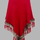Country Rustic One Size Faux Fur Trim Fringed Poncho