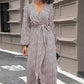 Slit Printed Surplice Balloon Sleeve Dress