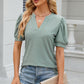 Eyelet Notched Puff Sleeve T-Shirt