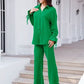 Drawstring Flounce Sleeve Shirt and Pants Set
